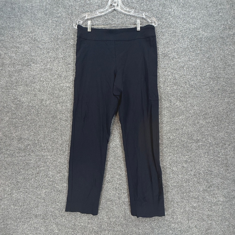 Krazy Larry Pants Women 10 Navy Blue Stretch Pull On Straight Leg Casual Cropped